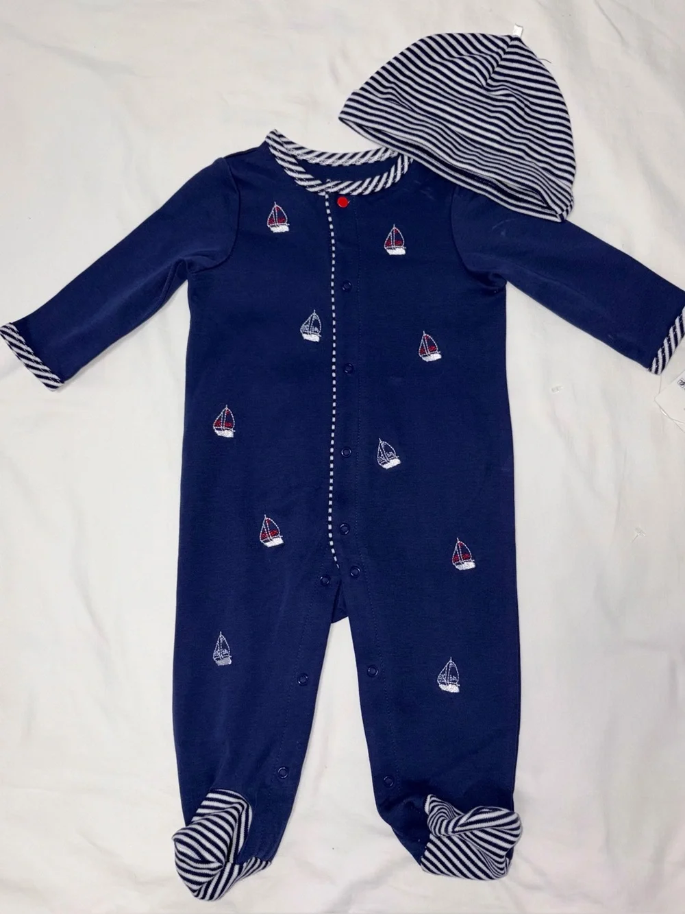 Little Me sailboat footed sleeper and hat set sz 6 months NWT